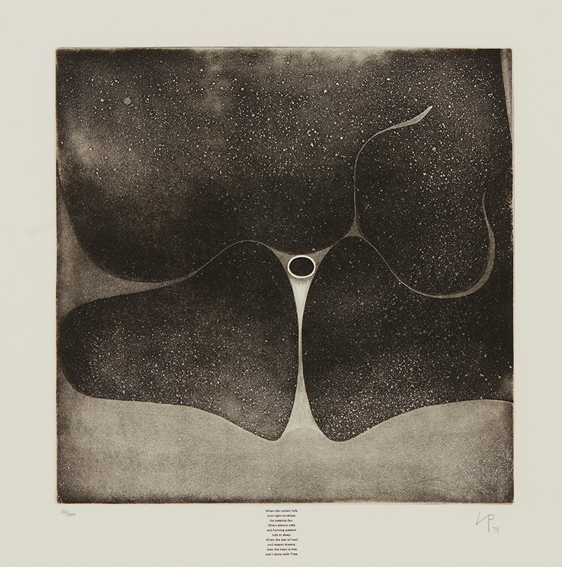 LOT 280 | § VICTOR PASMORE C.B.E., C.H. (BRITISH 1908-1998) | WHEN THE CURTAIN FALLS (FROM 'WORD AND IMAGE') - 1974 Etching, 33/60, initialled, dated and numbered in pencil | image size 40cm x 40cm (15.75in x 15.75in) | £400 - £600 + fees
